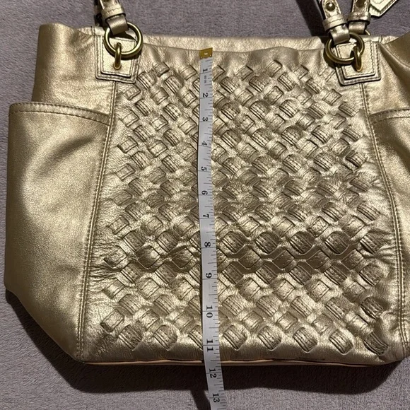 COACH- North South Metallic Woven Leather Gold Leather Shoulder Bag Tote F17099 - Picture 16 of 17
